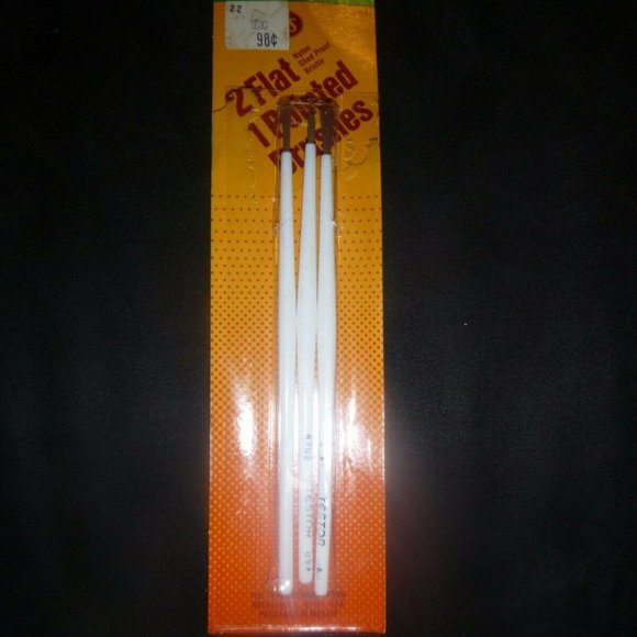 Vintage Testors Model 3 Pack - 2 Flat 1 Pointed Paint Brushes - Picture 1 of 4